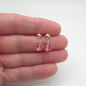 Sterling Silver Pink Faceted Crystal Earrings A342